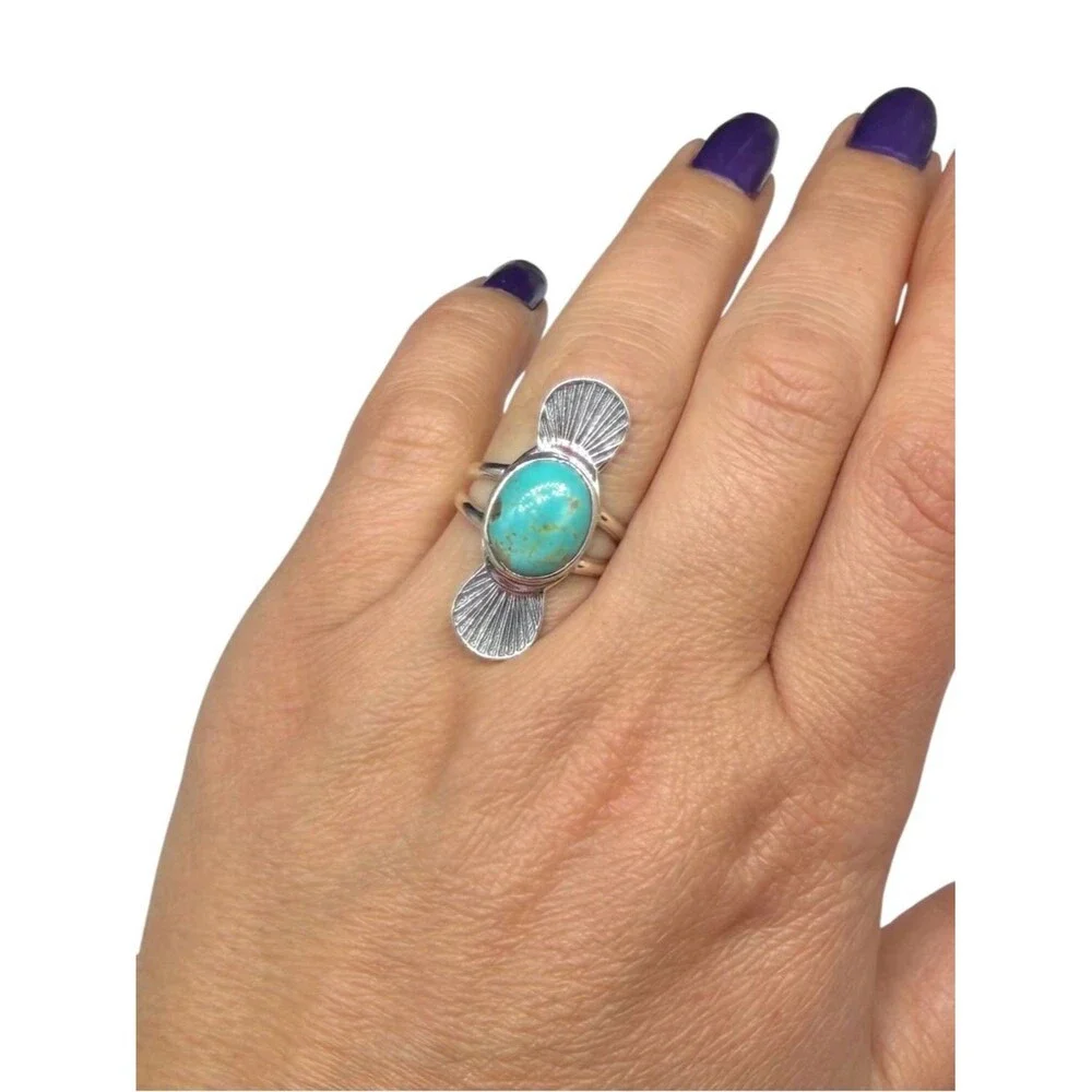Kingman Turquoise Ring Size 6.5 Solid 925 Sterling Silver